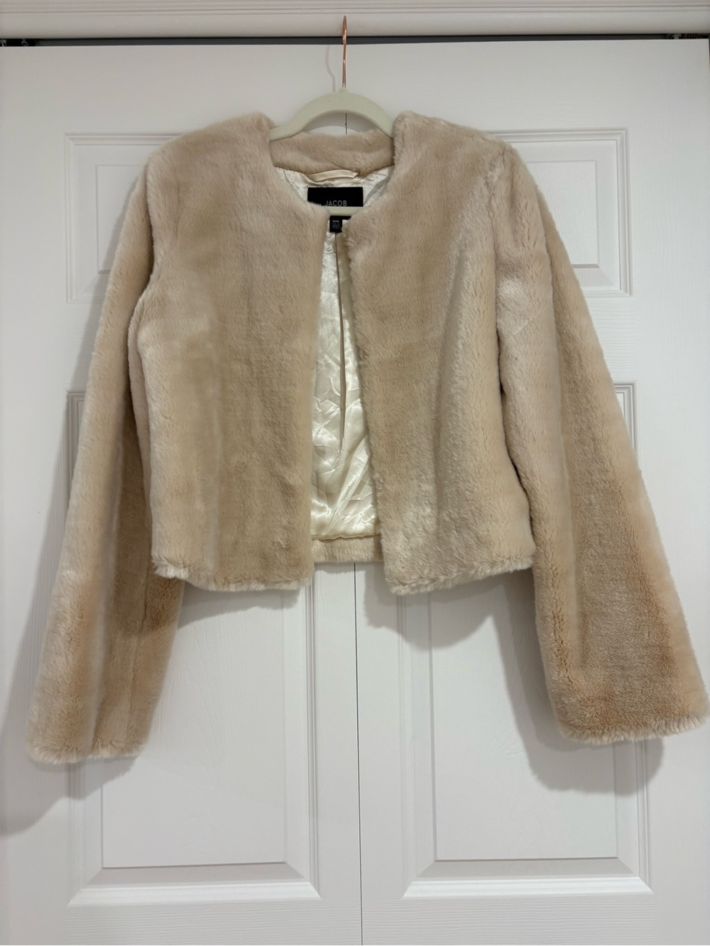 Jacob Cream Teddy Faux-Fur Cropped Jacket